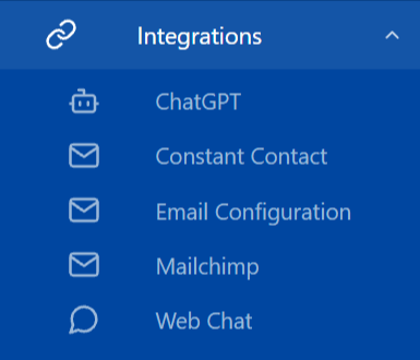 Integrations menu in the TicLite admin panel