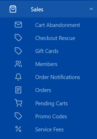 Sales menu in the TicLite admin panel